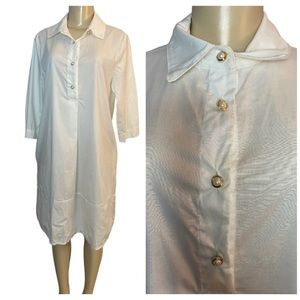 Coton Frais Italy Womens Cotton White Shirt Dress Size Large Half Button Down